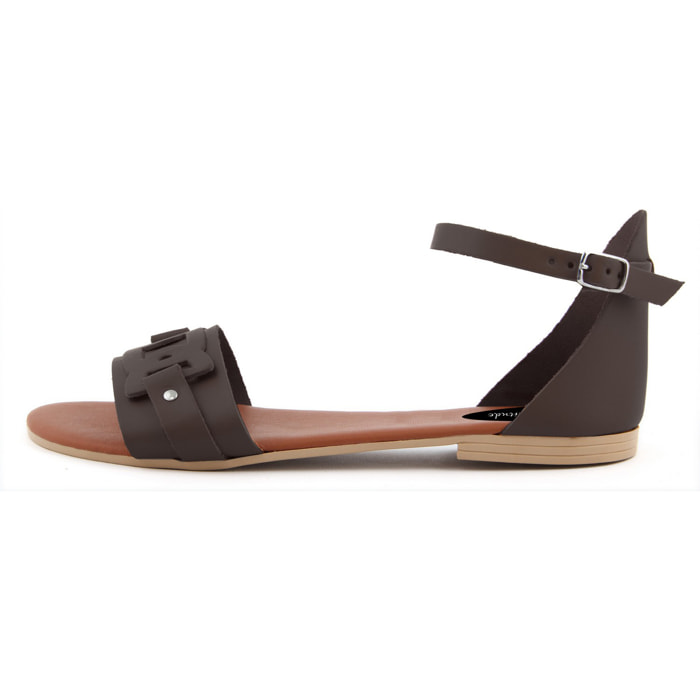 Sandalo Donna in pelle colore Marrone