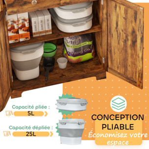 Conteneur à croquettes pour chiens et chats pliable 25L - roulettes, tasse, bol, cuillère - gris