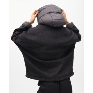 Cappotto Corto Bimateriale con Cappuccio