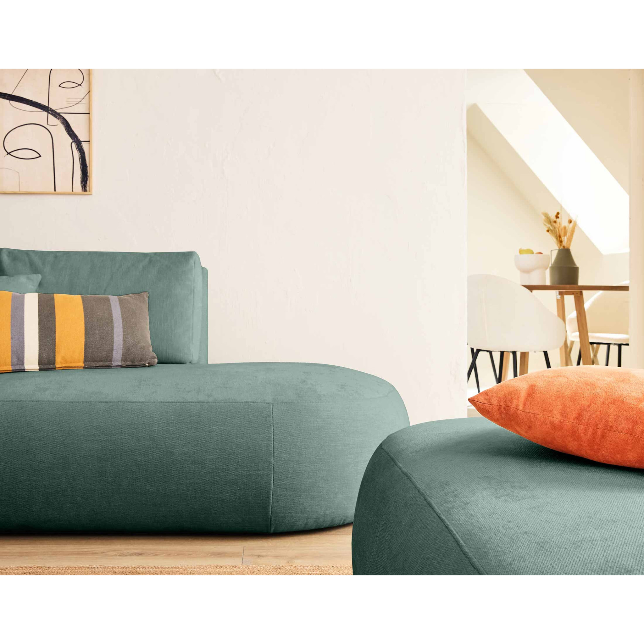 Santorini - canapé modulable d'angle gauche + pouf - 5 places - en tissu texturé - Vert