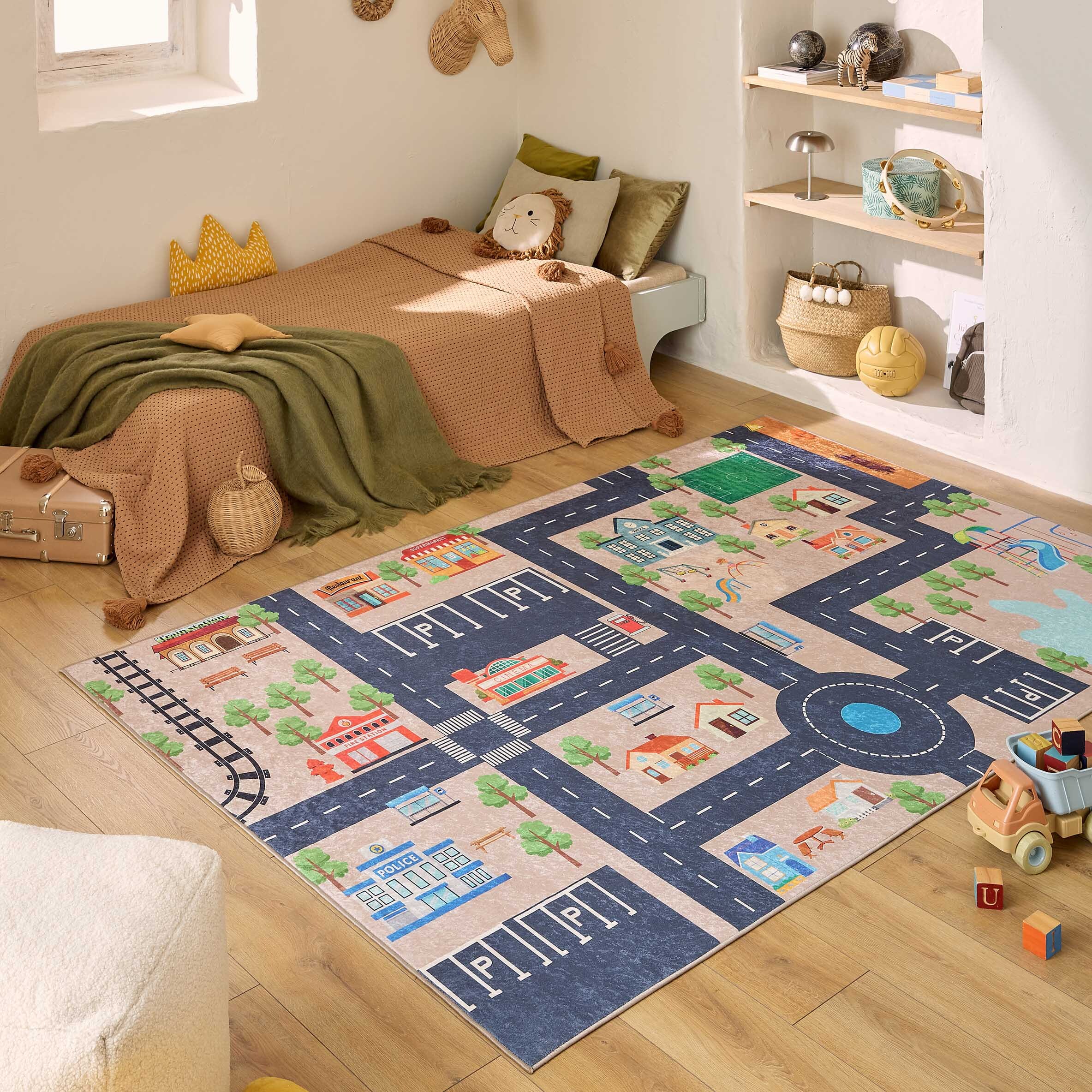 HAPPY - Tapis enfant lavable à motif circuit - Beige