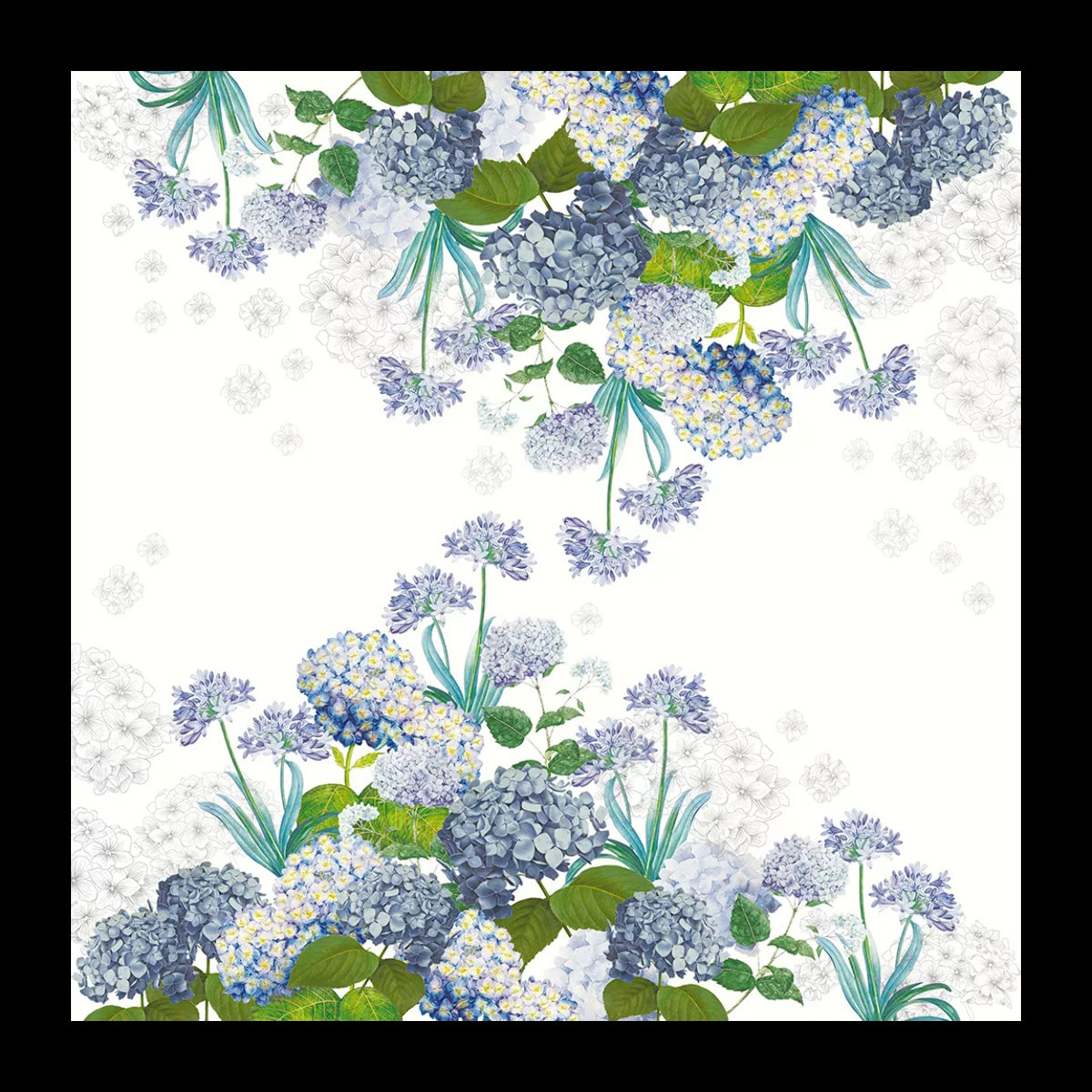 Nappe anti tache lin & coton imprimé Jardin de bretagne bleu