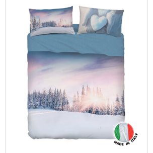 BASSETTI completo letto IMAGE copriletto lenzuolo serie stampa in digitale alta definizione animali natura paesaggi balza applicata 100% cotone – Made in ITALY (WINTER FROZEN, Matrimoniale)