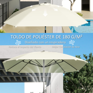 Sombrilla Terraza Exterior 233x233 cm Sombrilla de Jardín con Ángulo Ajustable Impermeable Poste de Aluminio Varillas de Fibra de Vidrio y Manivela Parasol para Patio Terraza Crema