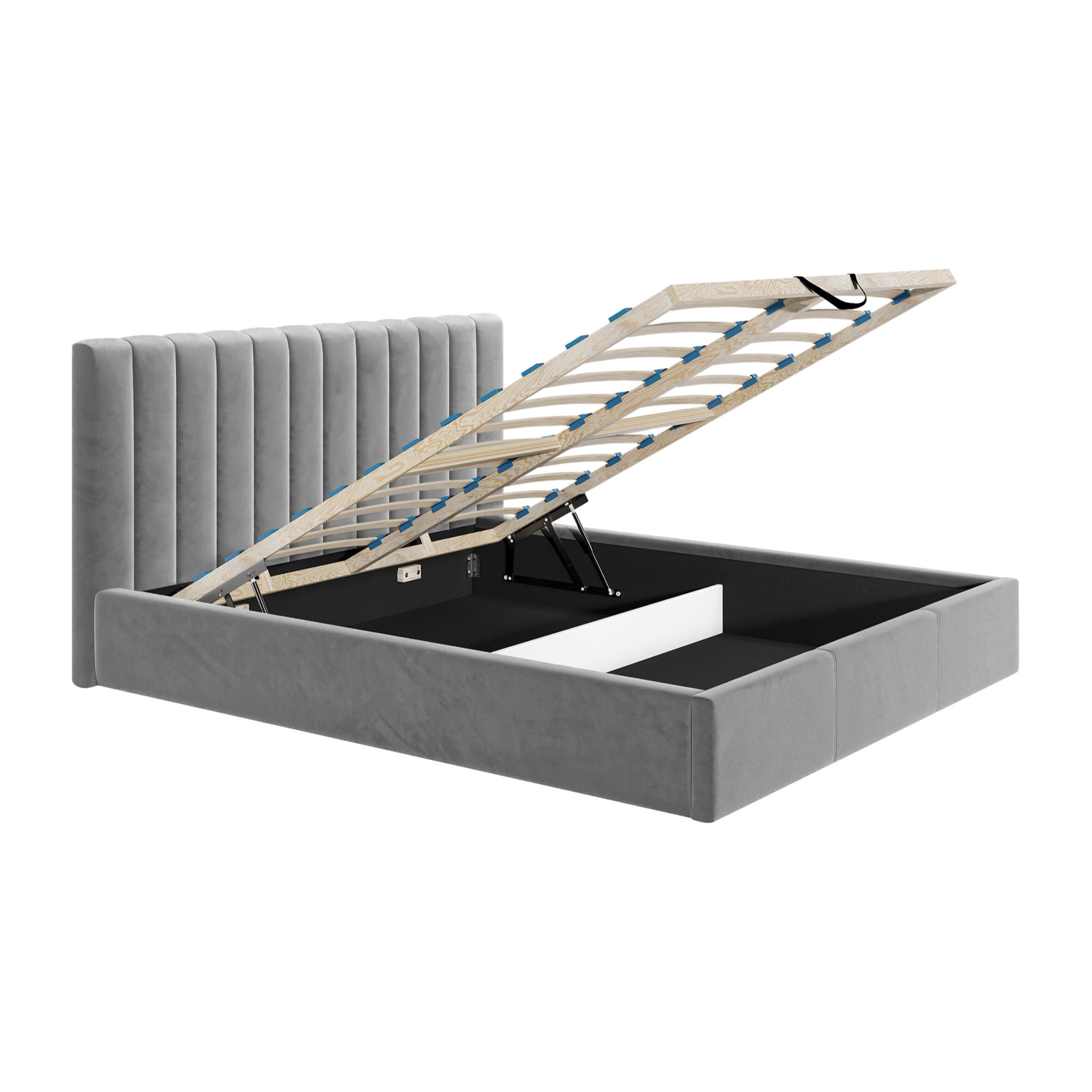 Rosario - lit coffre - 160x200 - sommier inclus - en velours - Gris