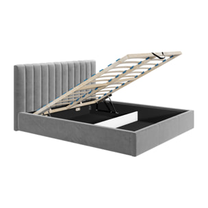 Rosario - lit coffre - 160x200 - sommier inclus - en velours - Gris