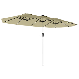 Parasol de jardin double grande taille LED - 395x215cm - métal - beige