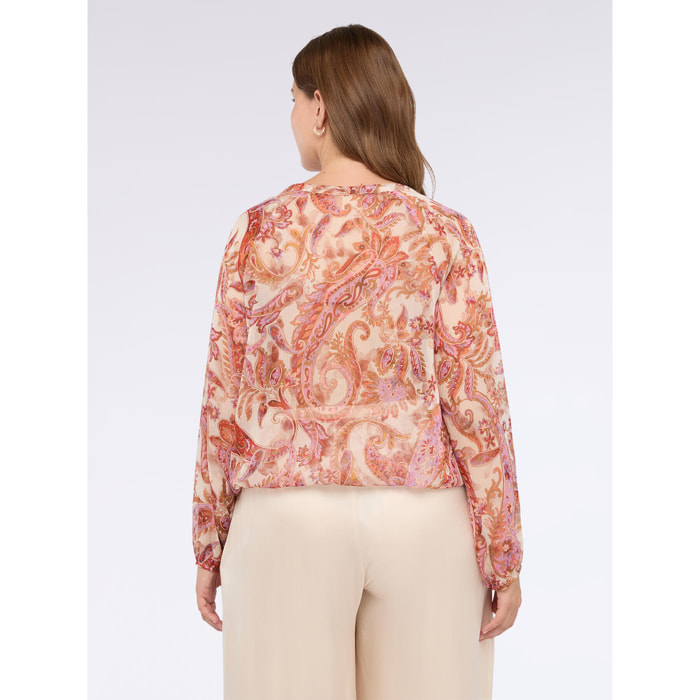 Fiorella Rubino - Blusa stampa paisley con laccetti - Rosa
