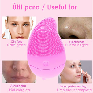 DAM Cepillo de silicona limpiador facial exfoliante. Batería recargable. 6x3x11 Cm. Color: Fucsia