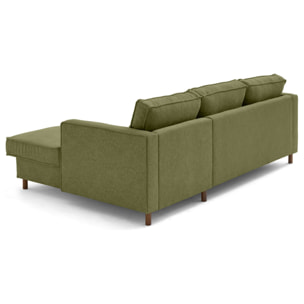 Jake - canapé d'angle droit 4 places convertible avec coffre en tissu velours relief - Vert