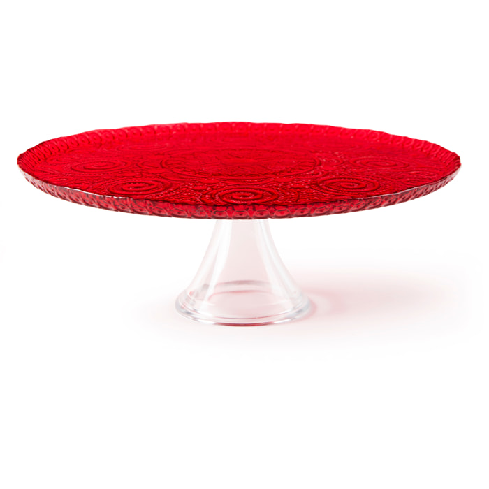Plateau à gâteau Excelsa – Arabesque Red, Verre Rouge