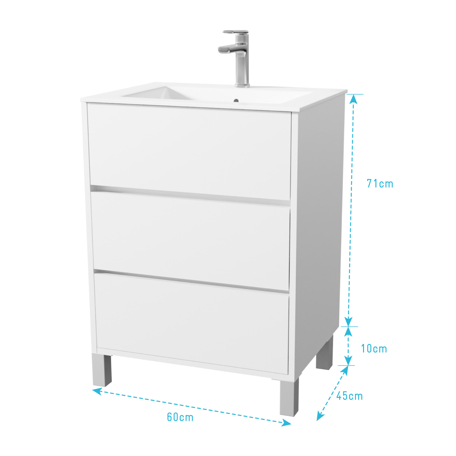 Pack Meuble Salle de Bains 60 cm Laqué Blanc, 3 tiroirs avec Vasque Céramique - XENOS