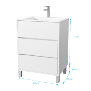 Pack Meuble Salle de Bains 60 cm Laqué Blanc, 3 tiroirs avec Vasque Céramique - XENOS