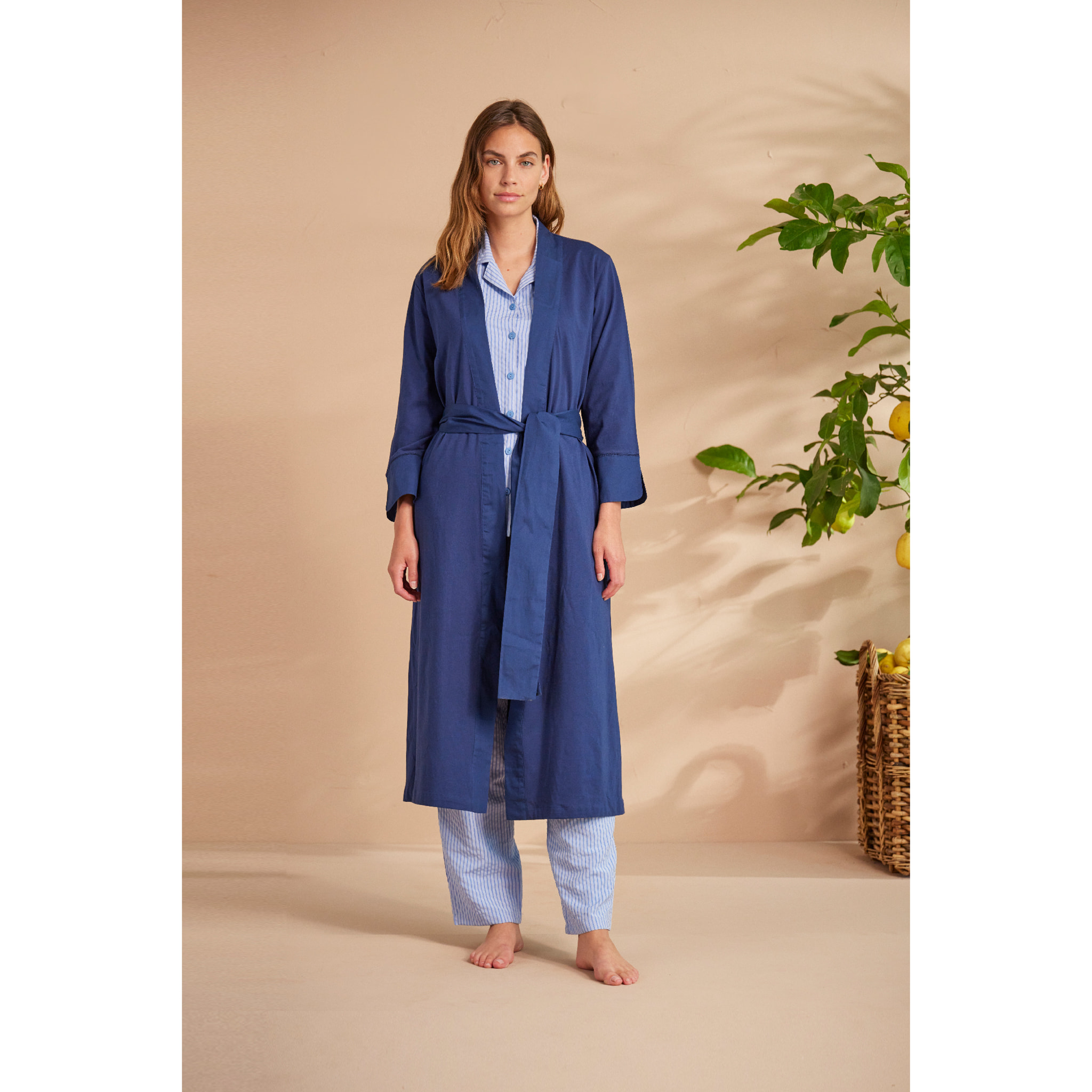Vestaglia donna lunga cotone bluette Noidinotte
