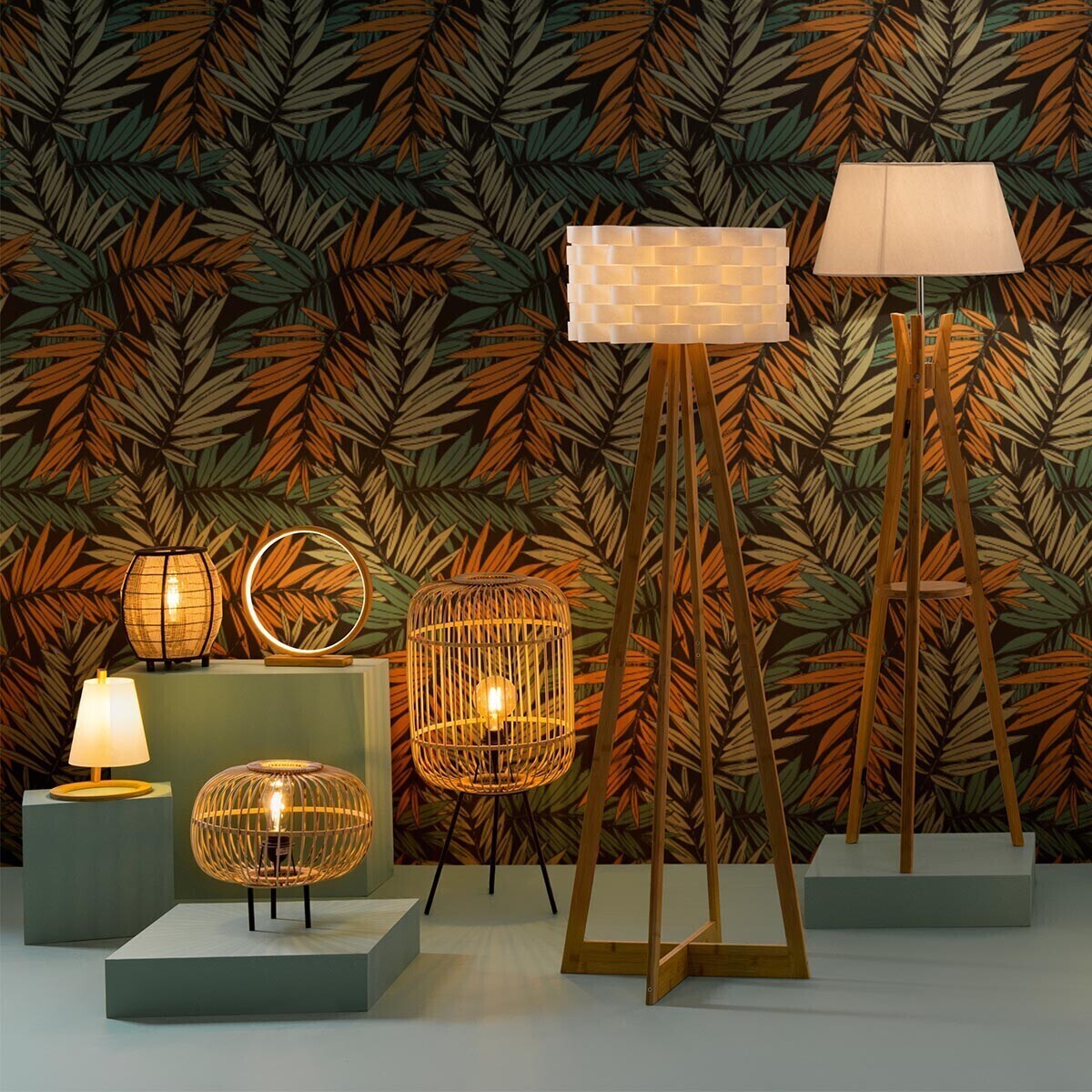 Lampadaire "Moki" - bambou et blanc H150 cm