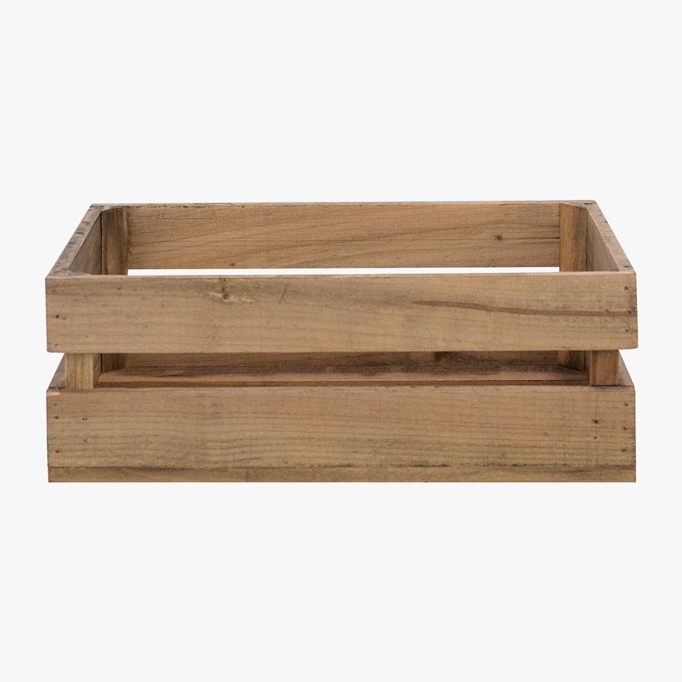 Pack de 3 cajas de madera maciza en tono roble oscuro medianas Alto: 17.5 Largo: 49 Ancho: 29.5