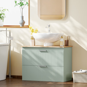 Meuble sous vasque design 2 tiroirs vert de gris effet bois naturel