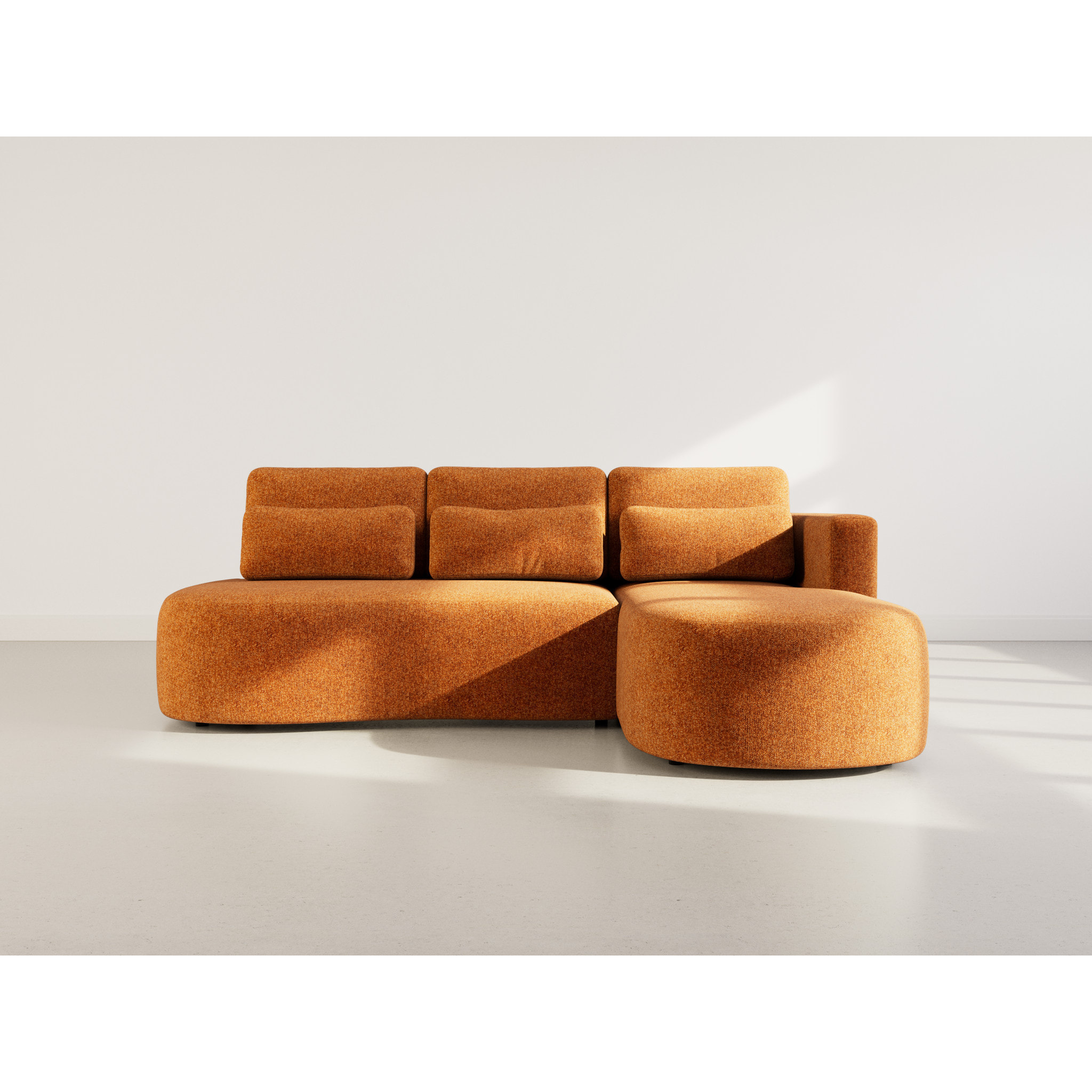 Mahina - canapé d'angle droit 4 places convertible avec coffre en tissu texturé - Terracotta