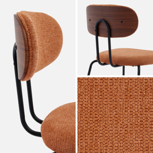 2 chaises décor bois courbé teinté noyer et tissu déperlant terracotta. pieds métal noir mat - L 45 x P 55 x H 80cm - Erin