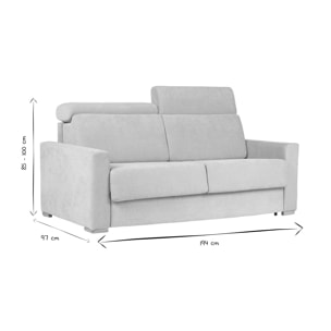 Canapé convertible avec têtières ajustables 3 places en tissu effet velours beige avec matelas 18 cm NORO