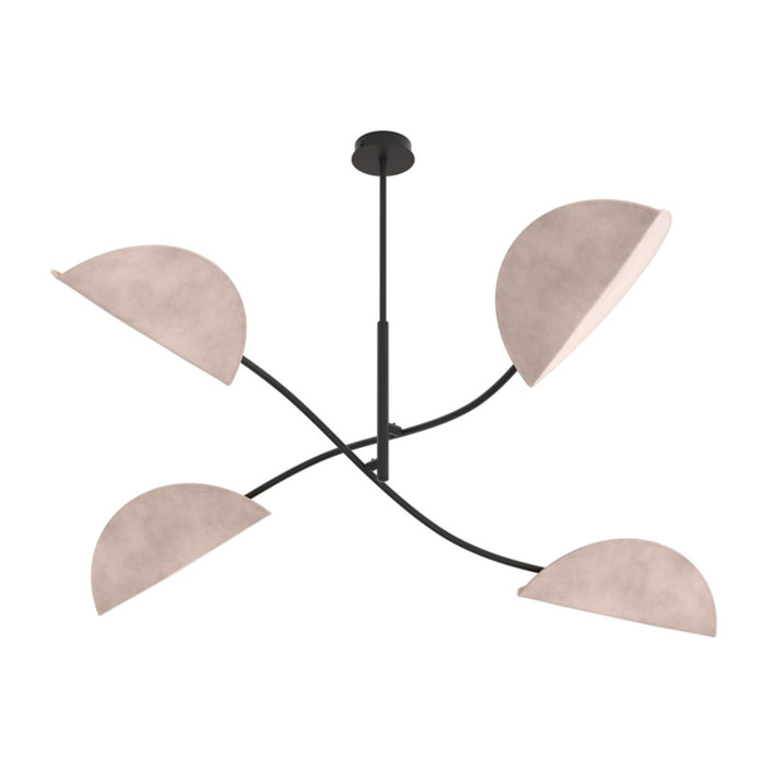 Lampada a sospensione Lotus in acciaio nero e velluto grigio