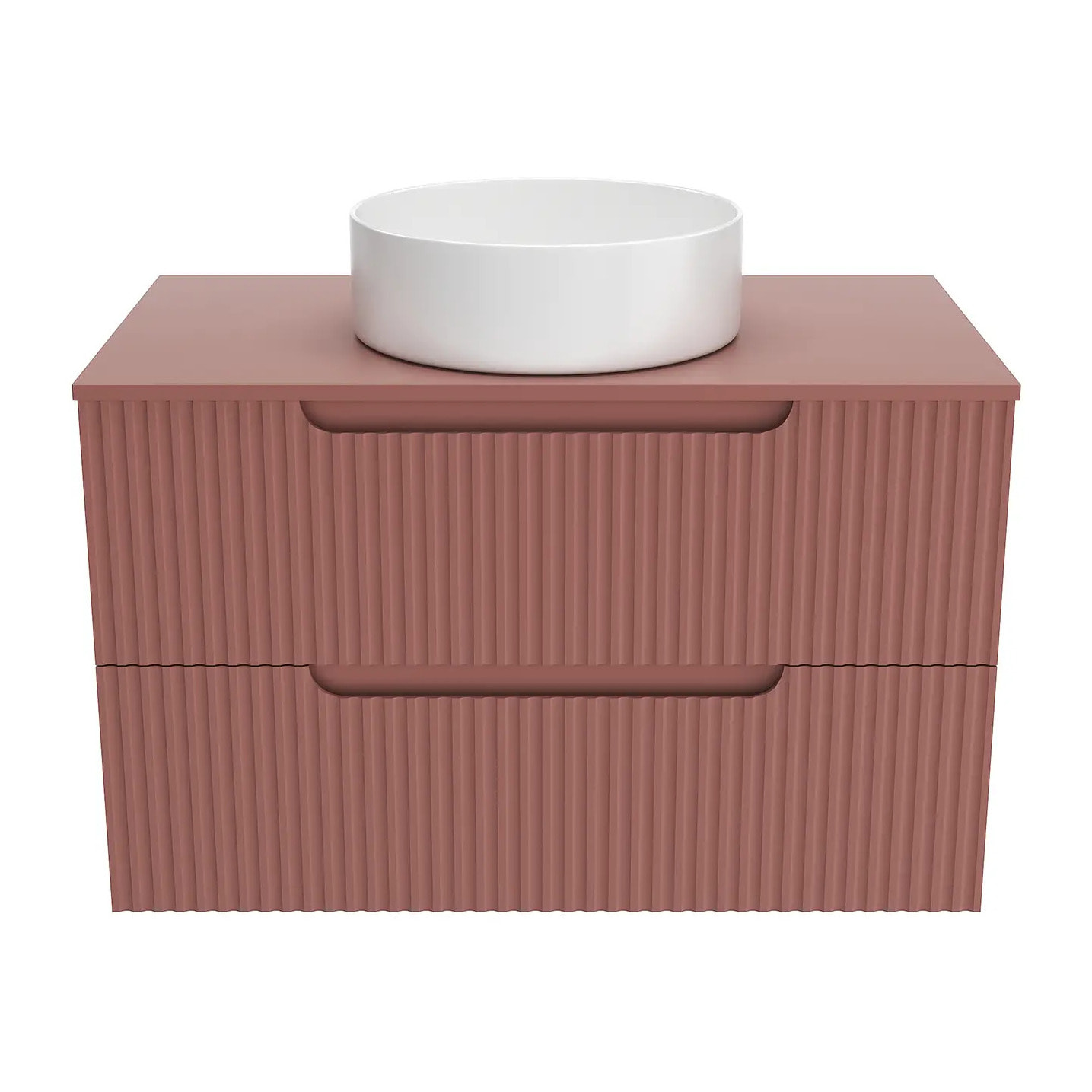 Meuble de Salle de Bains LEON 80cm Terracotta - 2 Tiroirs en MDF Ondules - Vasque Ronde 36cm