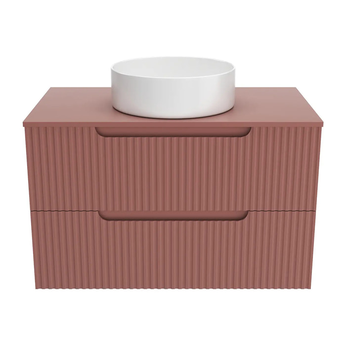 Meuble de Salle de Bains LEON 80cm Terracotta - 2 Tiroirs en MDF Ondules - Vasque Ronde 36cm