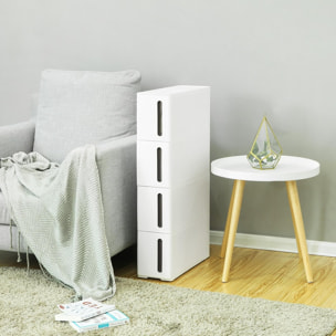 Carrello salvaspazio slim con 4 cassetti bianco e marrone