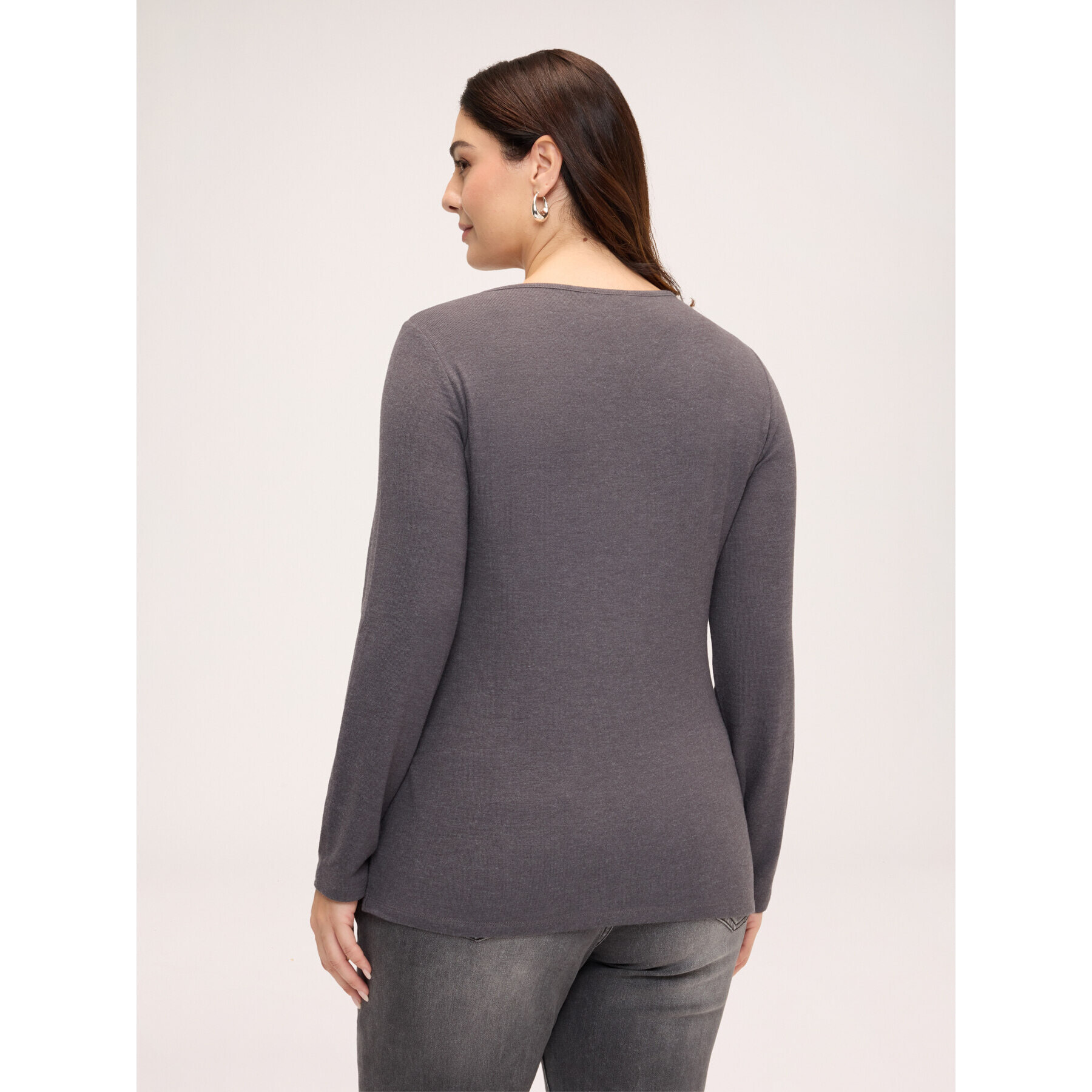 Fiorella Rubino - T-shirt scollo a V con applicazioni gioiello - Grigio