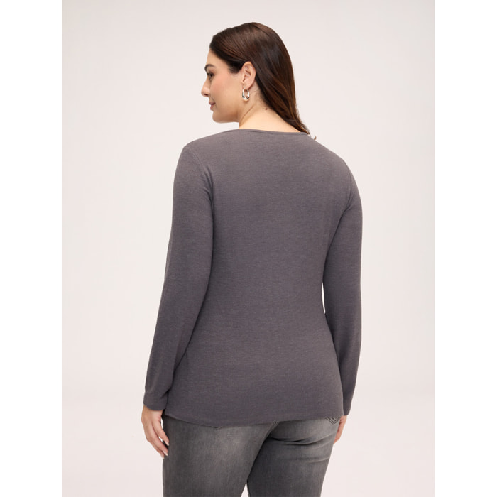 Fiorella Rubino - T-shirt scollo a V con applicazioni gioiello - Grigio