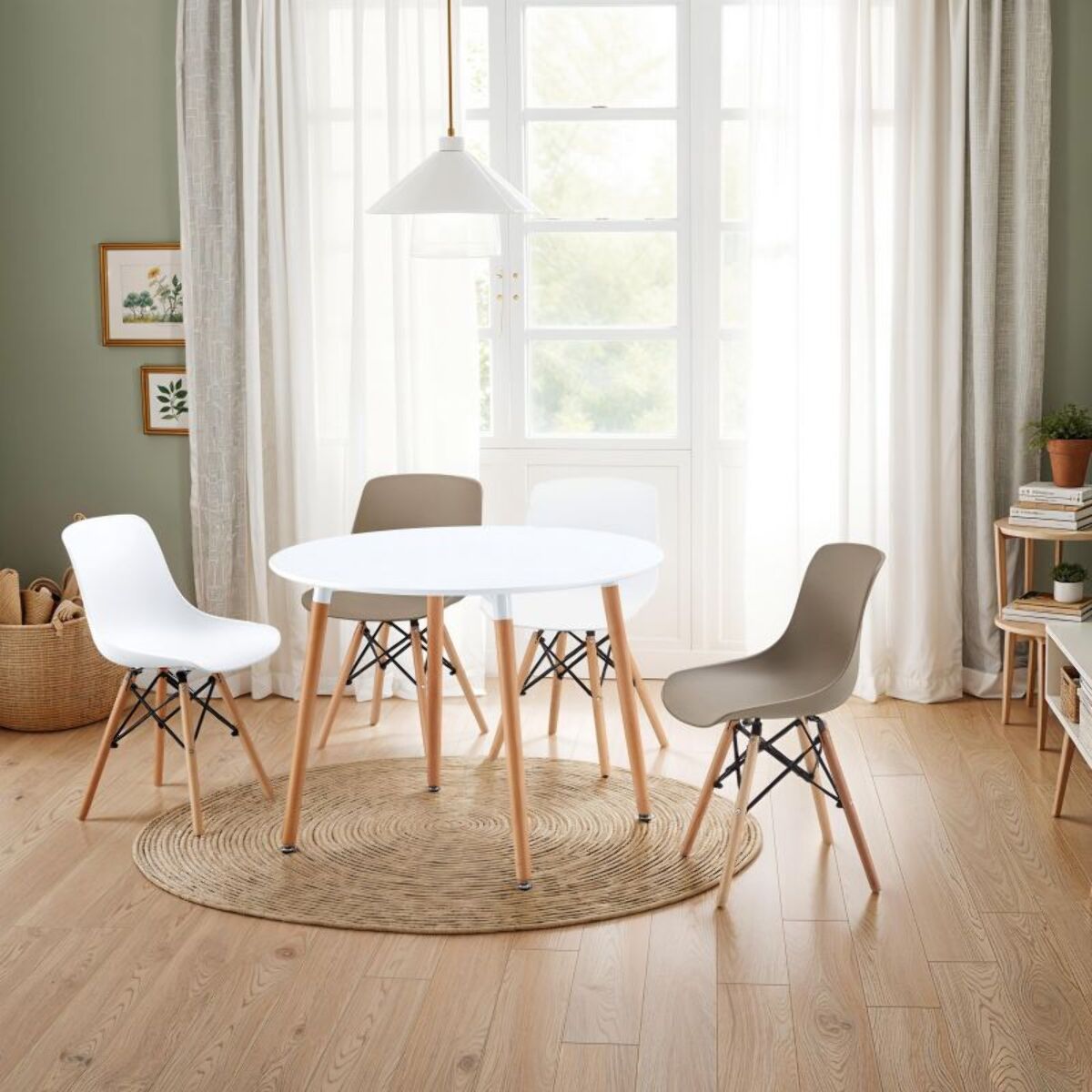 Mesa de comedor redonda Skandia Blanco - Madera de haya