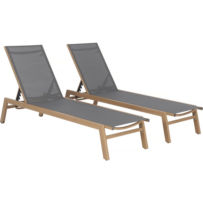 Lot de 2 bains de soleil en aluminium imitation bois "Elysia" - Gris