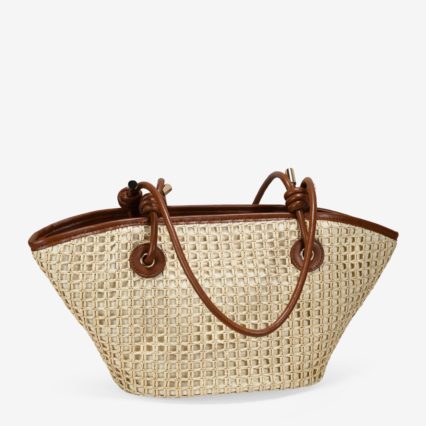 Bolso de hombro beige en rafia con doble asa