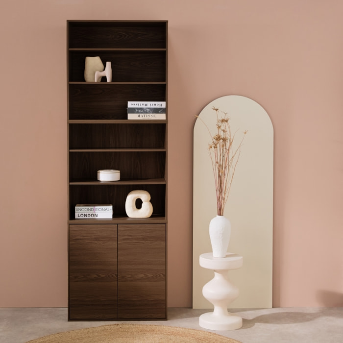 Etagère, bibliothèque modulable décor bois 3 éléments - 2 portes 5 étagères KOMPO