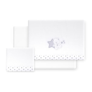 Triptico Cuna Coralina Modelo Osito Sentado + Broche Bco/Gris