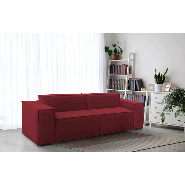 Divano fisso Paola, Divano componibile a 2 posti lineare, 100% Made in Italy, Sofà moderno da soggiorno in tessuto, Cm 220x95h70, Rosso