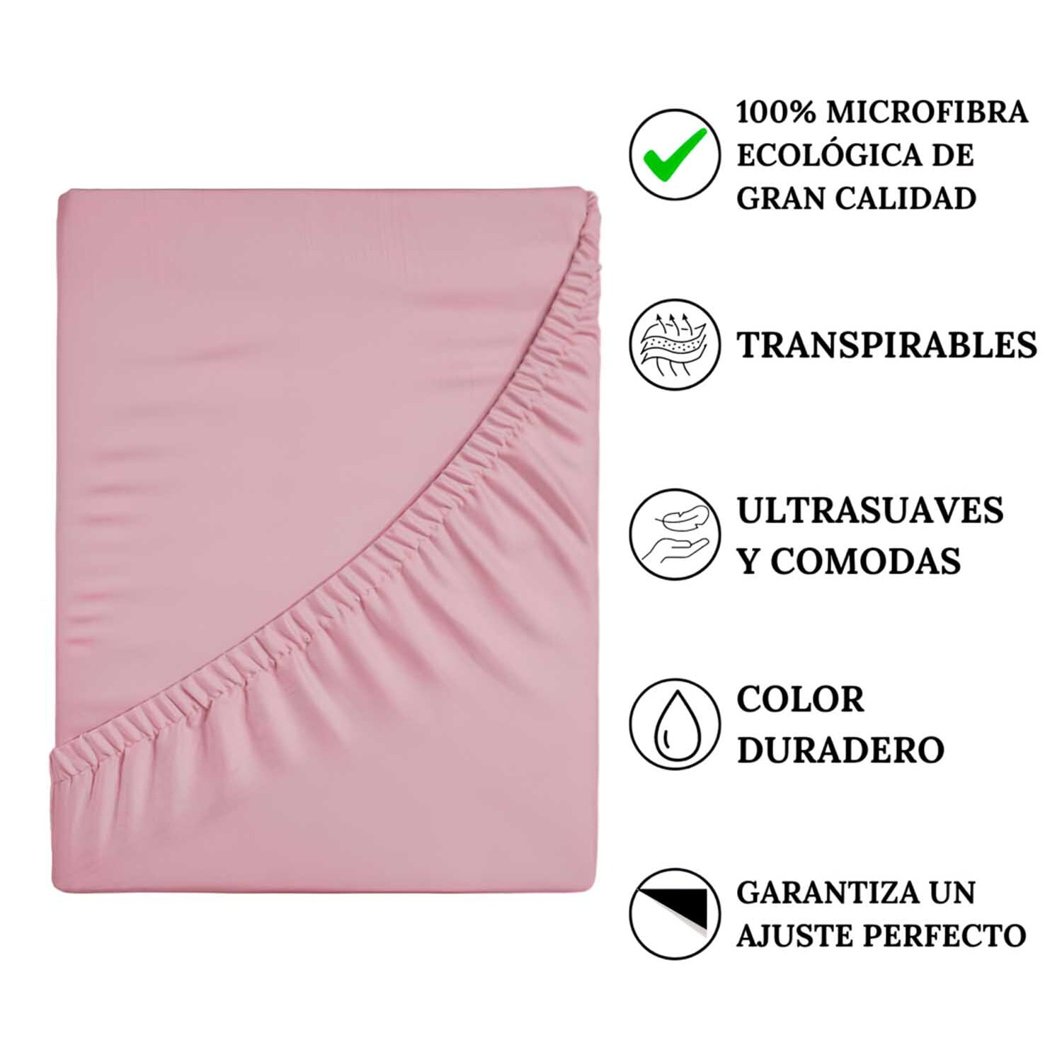 Icehome - Sábana Bajera Lisa - 100% Microfibra - Rosa Viejo