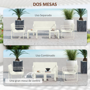 Conjunto de Jardín Exterior 5 Piezas Muebles Jardín Exterior con 2 Sillones 1 Sofá de 2 Plazas y 2 Mesas de Centro Diseño de Lamas Impermeable Anti-UV Blanco