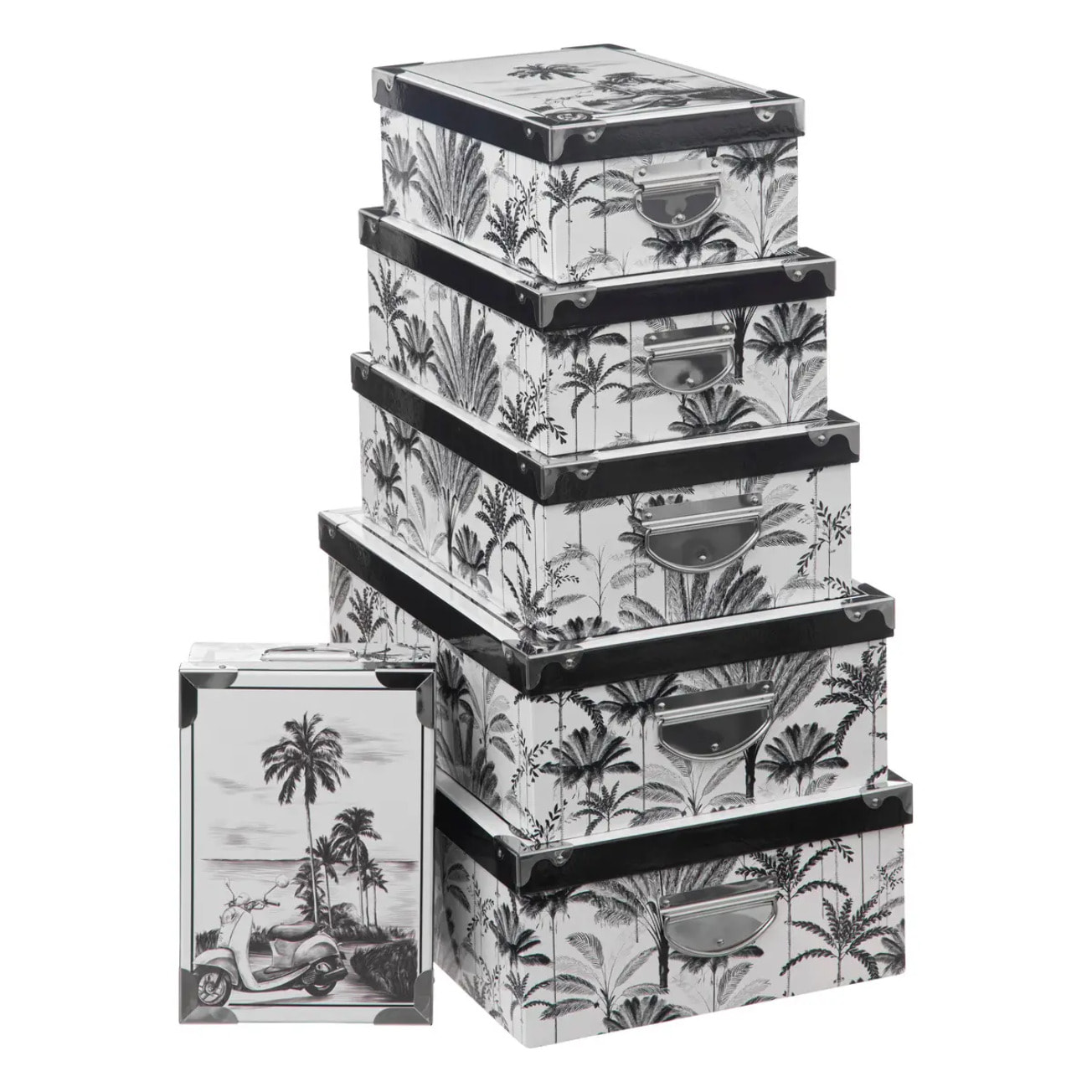 6 boîtes coins metal noir et blanc