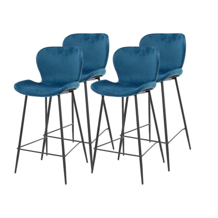 Basti - lot de 4 tabourets de bar - en velours bleu - Bleu