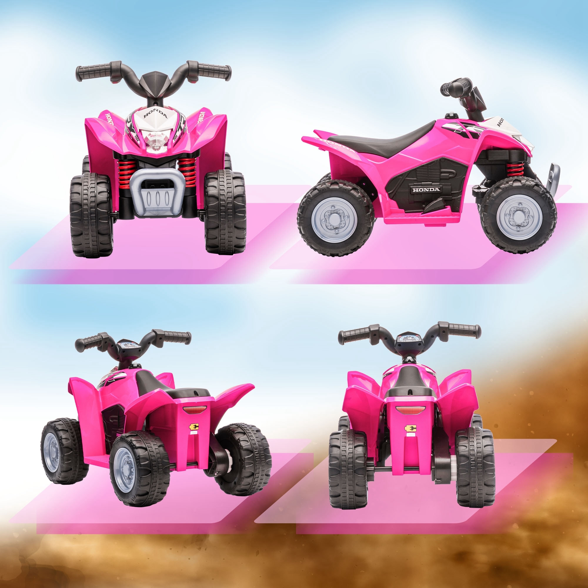 Quad Eléctrico para Niños de 18-36 Meses con Licencia HONDA Vehículo Eléctrico a Batería 6V Infantil con Faros LED Bocina Velocidad de 2,8 km/h y Avance 65,5x38,5x43,5 cm Rosa
