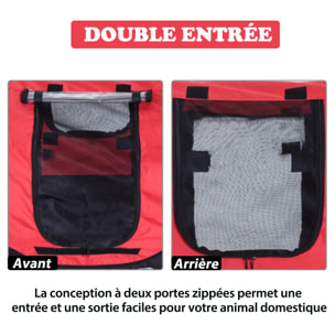 Remorque velo pour chien animaux avec 8 reflecteurs drapeau rouge noir