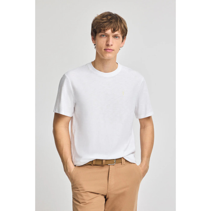 Camiseta blanca de algodón flamé y bordado Rigby Go