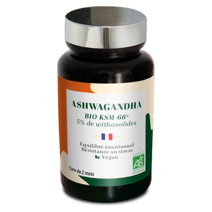NUTRI EXPERT - ASHWAGANDHA BIO KSM-66 - Complément naturel adaptogène - Anti-Stress, Fatigue, Sommeil & Concentration - Titré en Withanolides - Sans Allergènes - 60 Gélules végétales BIO
