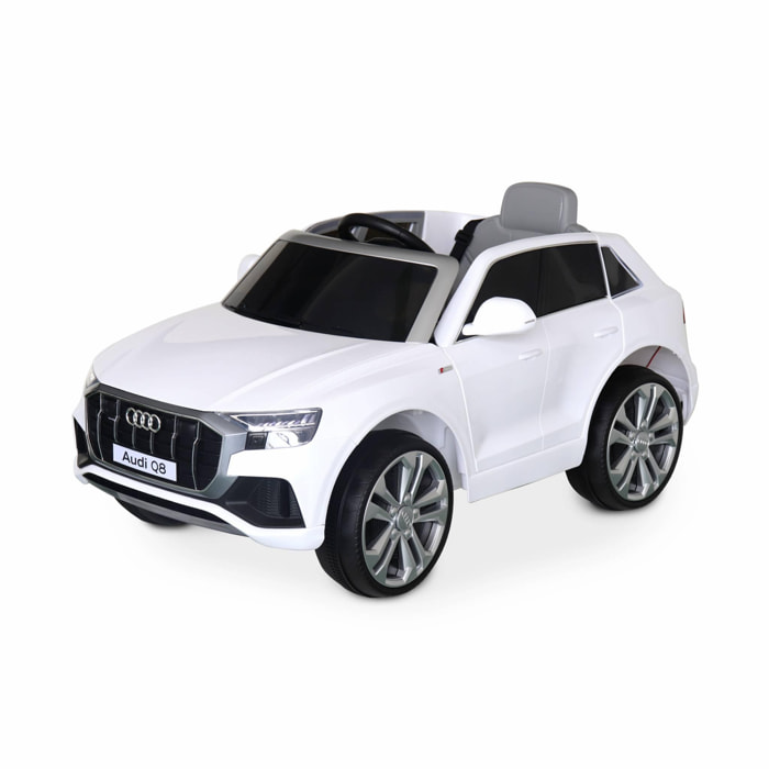 AUDI Q8 Blanc voiture électrique 12V. 1 place. 4x4 pour enfants avec autoradio et télécommande
