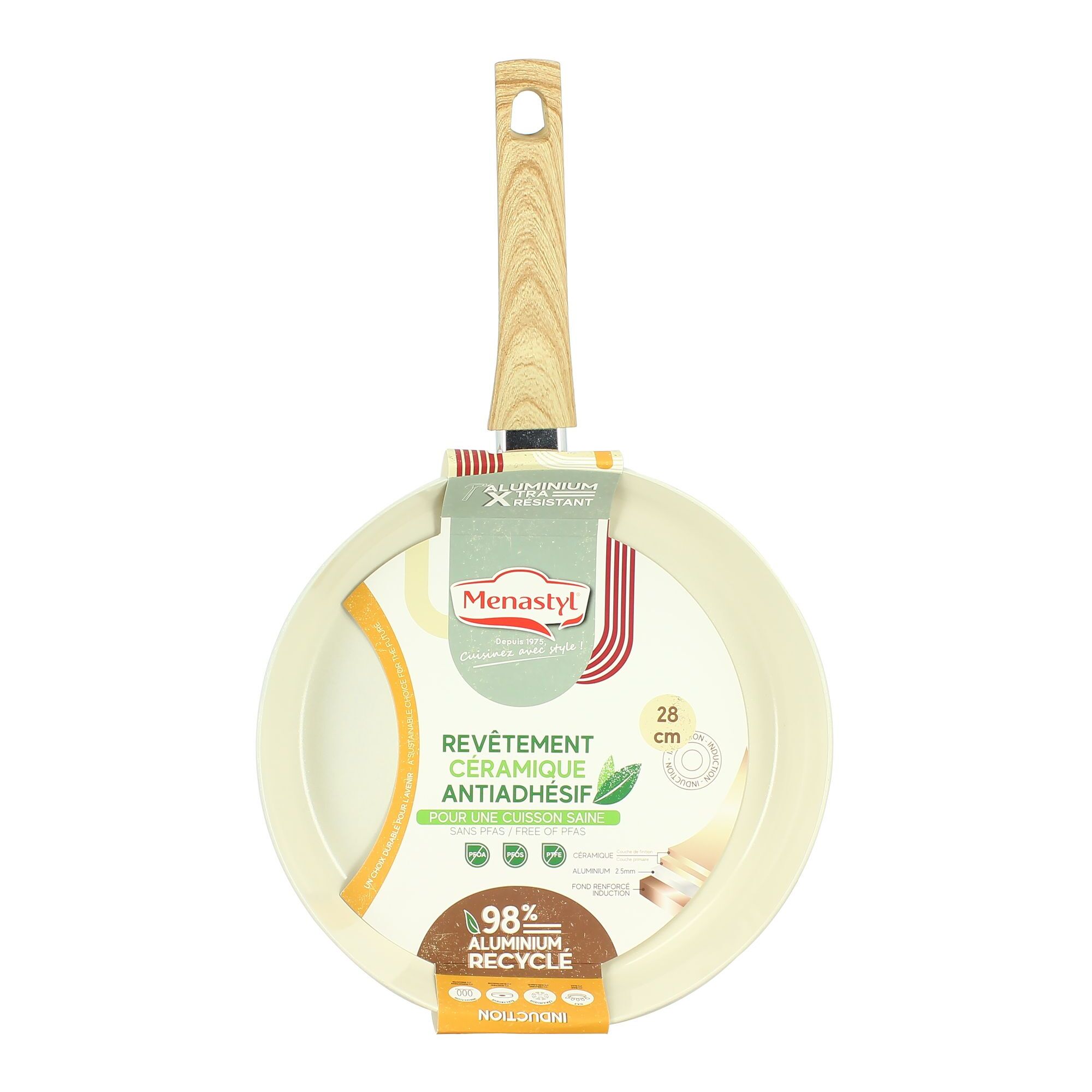 Poêle 28cm avec revêtement céramique crème - tous feux COLORAMA