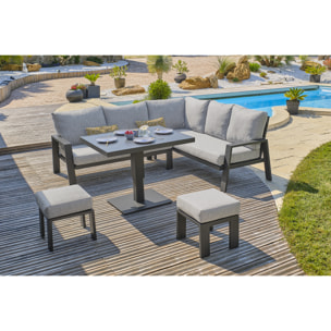 IBIZA - Ensemble repas de jardin 7 pl alu plateau céramique sur verre