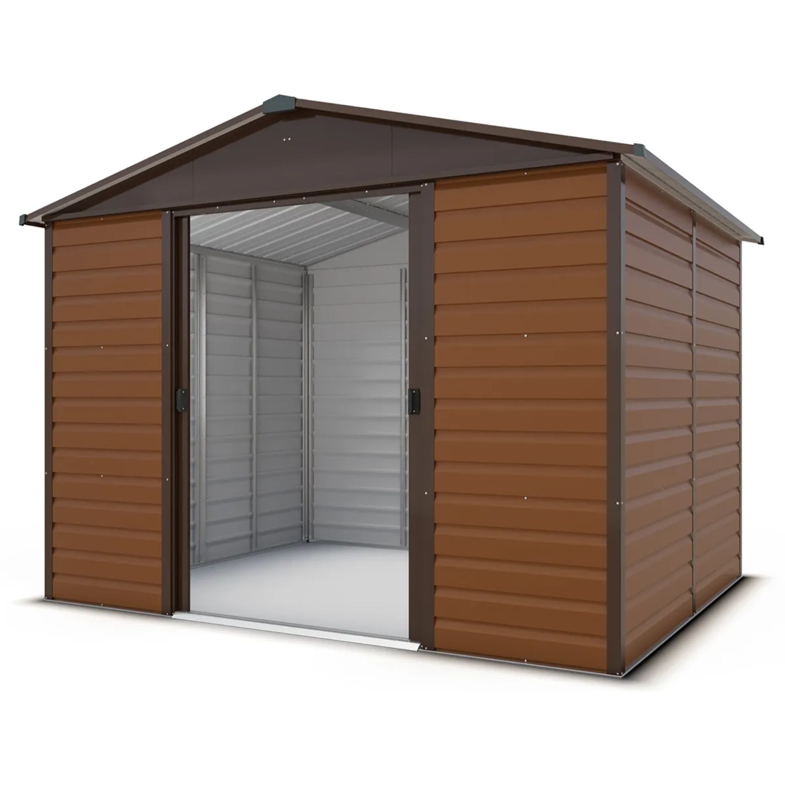 Abri de jardin métal aspect bois Yardmaster 6,44 m² + kit d'ancrage