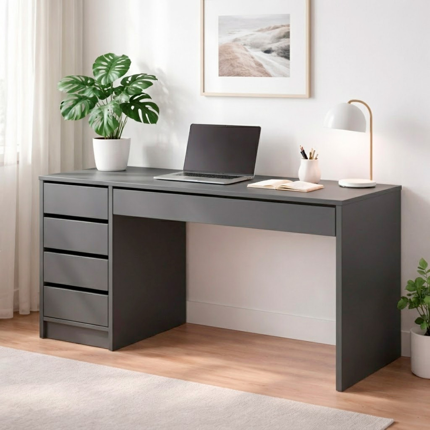 Scrivania moderna con 4 cassetti 1 cassettone centrale Scrittoio da Studio o Ufficio Mobile Desk 120 x 75 x 55 cm antracite