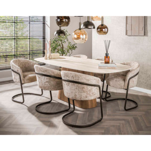 Amara - table à manger - plateau effet travertin - 4 à 8 personnes - Bois / Beige